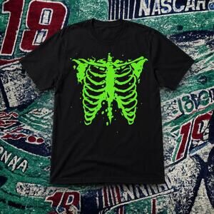 Neon Green Rib Cage Graphic Tee Black Unisex